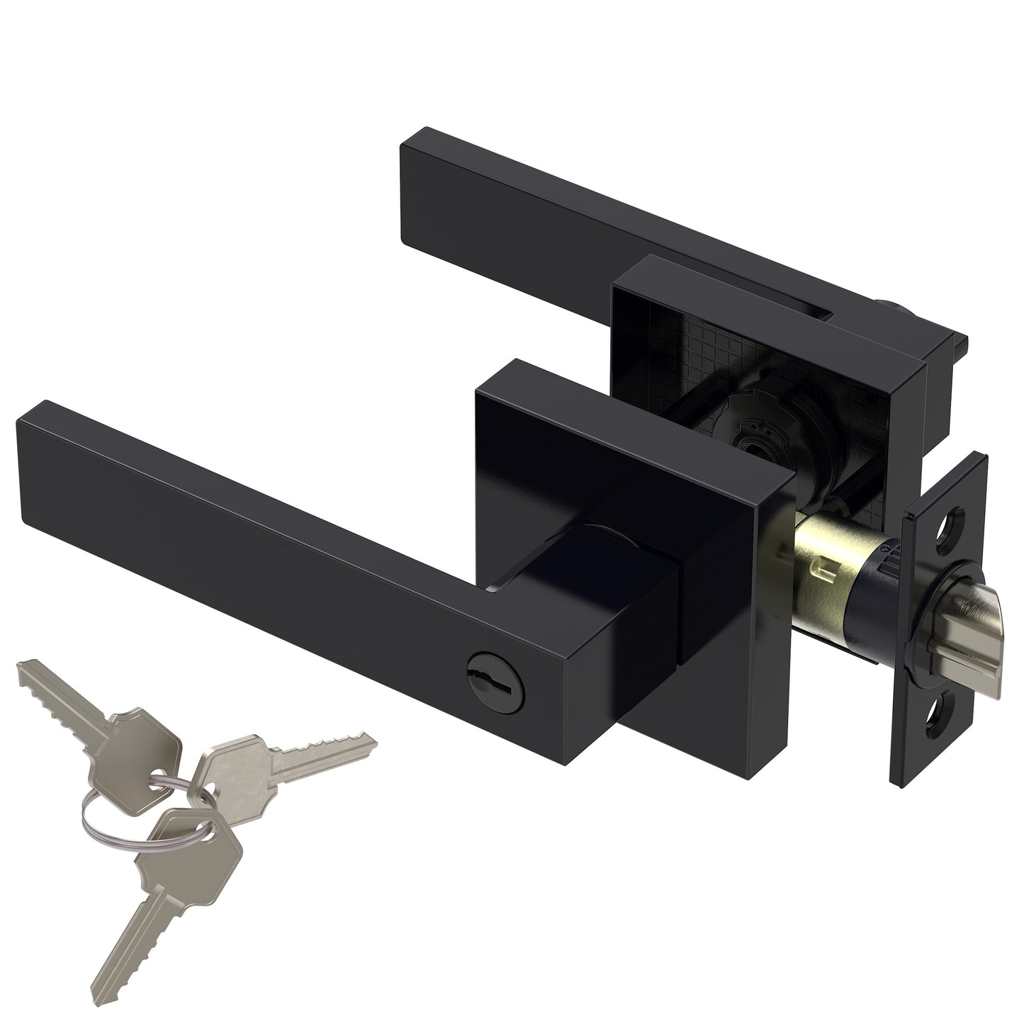 Square Door Lever with Privacy Lock (Turn-Lock + Emergency Release Pin)