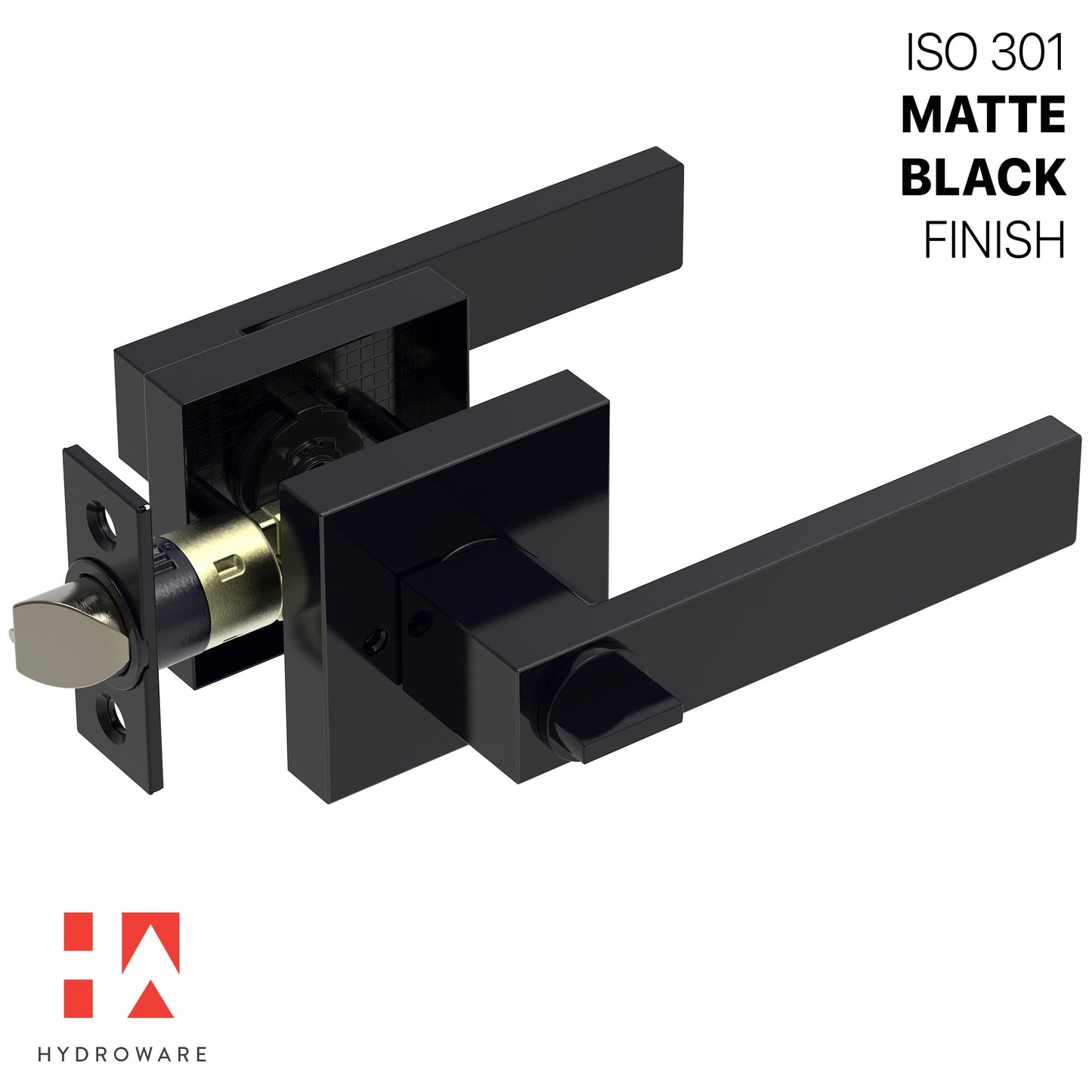 Square Door Lever with Privacy Lock (Turn-Lock + Emergency Release Pin)