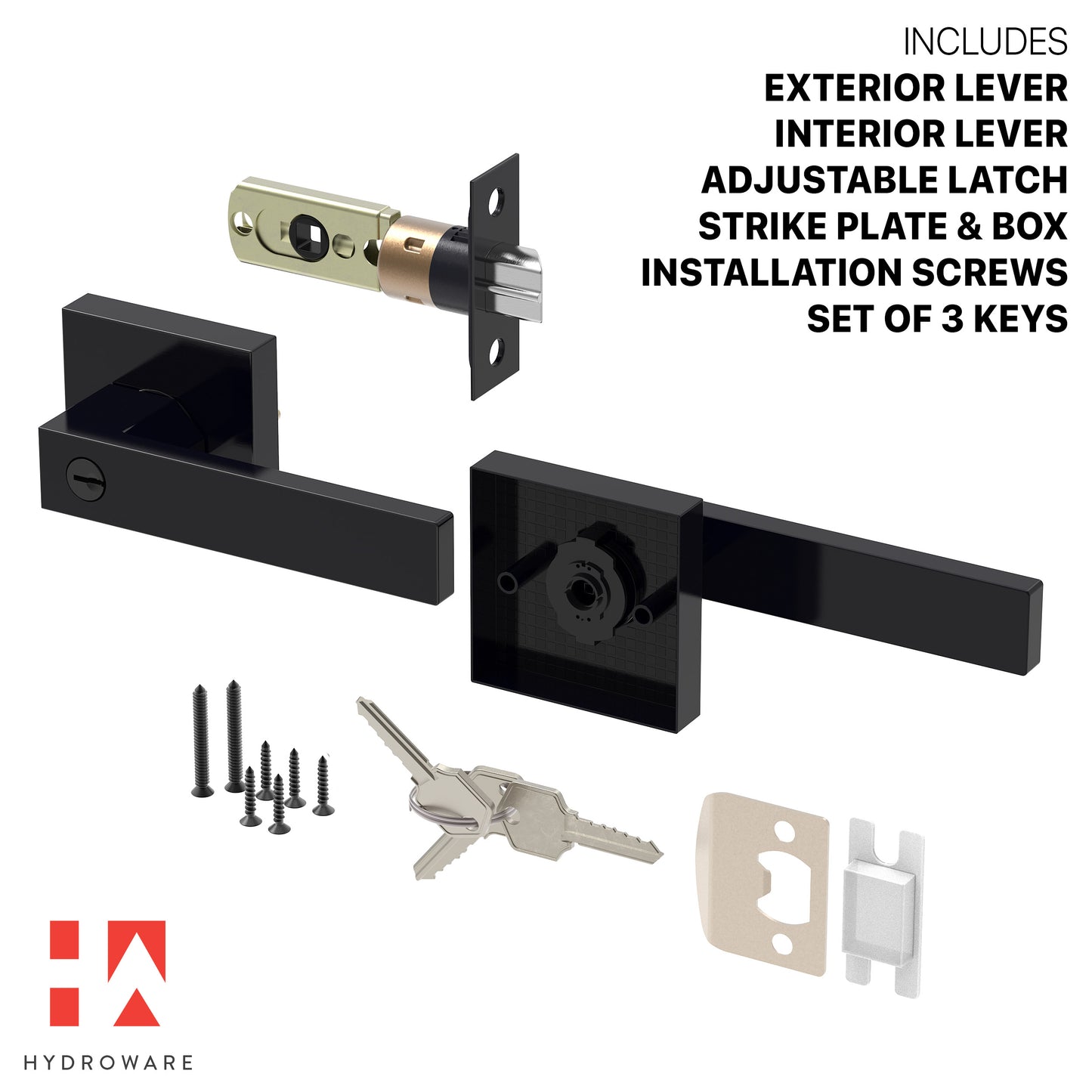 Square Door Lever with Privacy Lock (Turn-Lock + Emergency Release Pin)