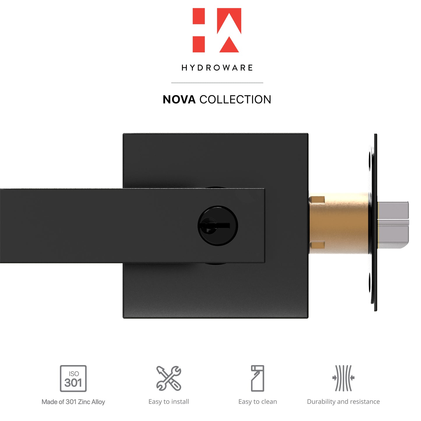 Square Door Lever with Privacy Lock (Turn-Lock + Emergency Release Pin)