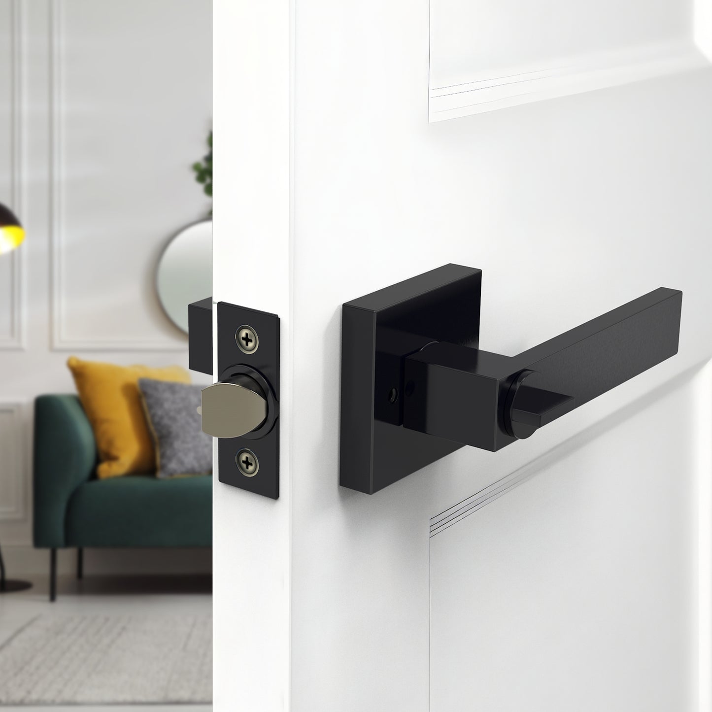 Square Door Lever with Privacy Lock (Turn-Lock + Emergency Release Pin)