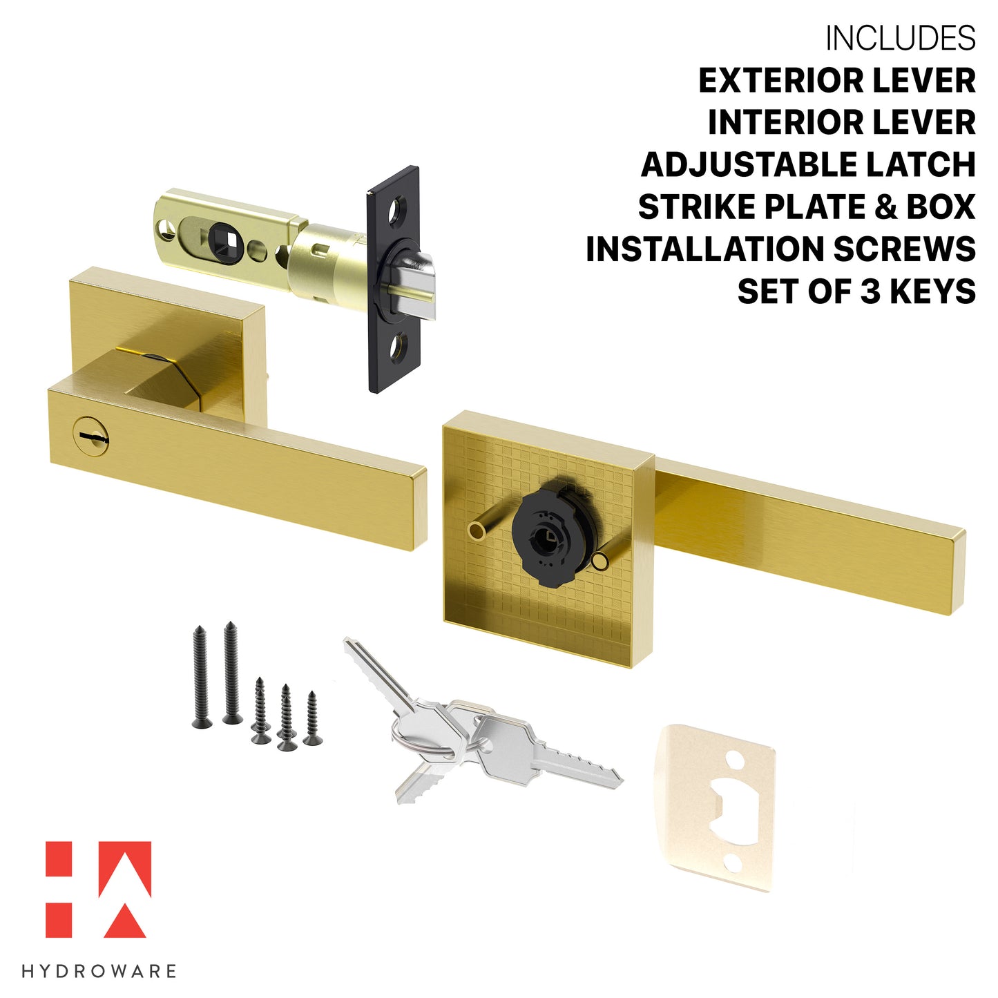 Square Door Lever with Privacy Lock (Turn-Lock + Emergency Release Pin)