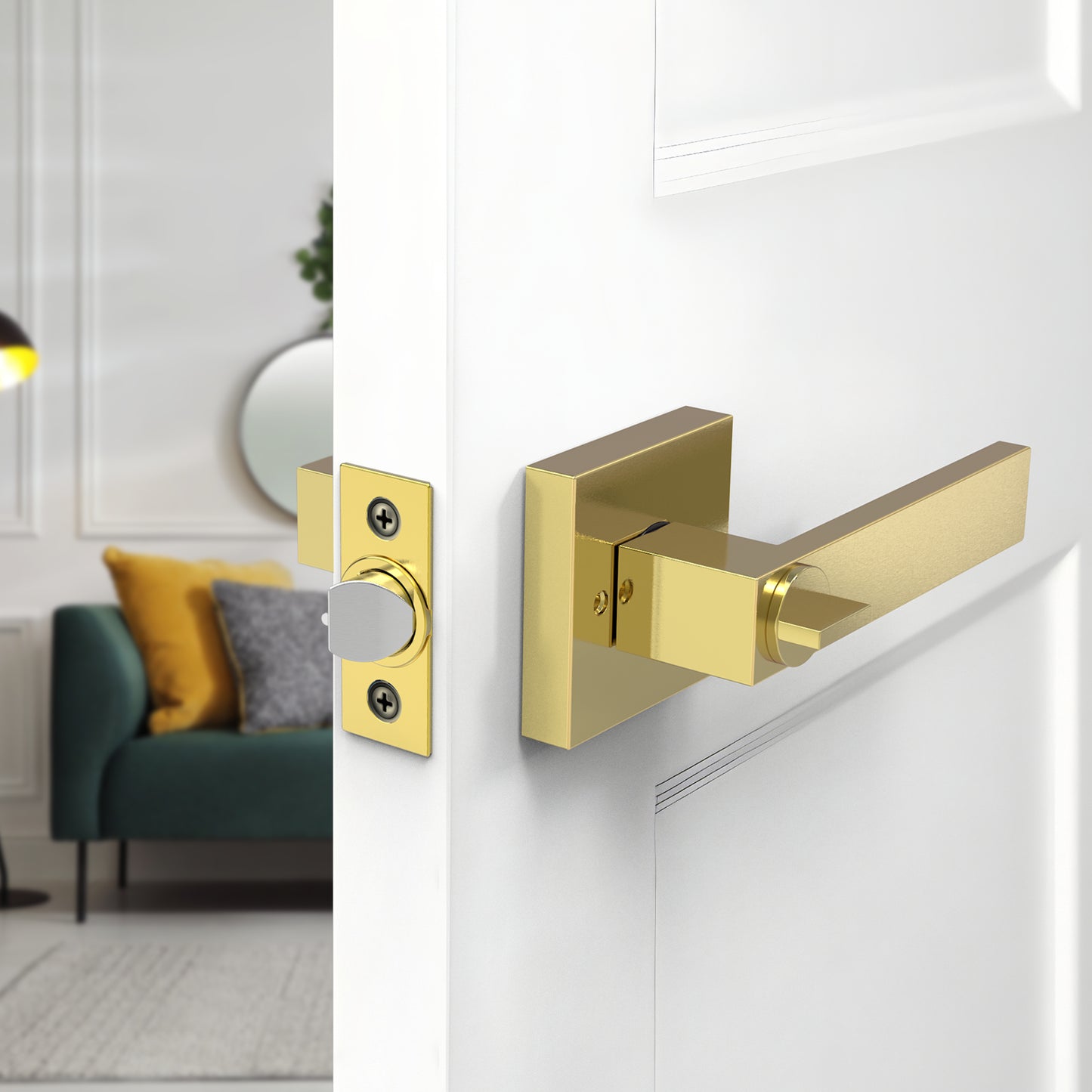 Square Door Lever with Privacy Lock (Turn-Lock + Emergency Release Pin)