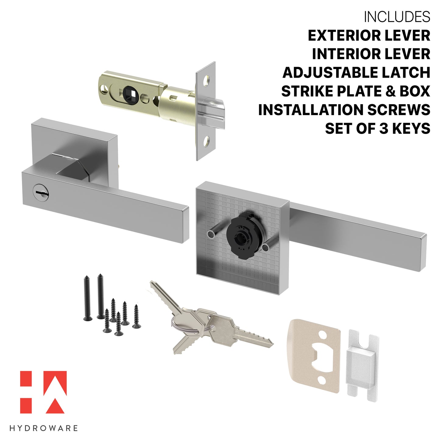Square Door Lever with Privacy Lock (Turn-Lock + Emergency Release Pin)