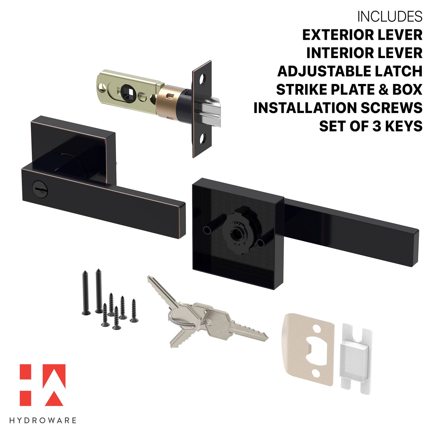 Square Door Lever with Privacy Lock (Turn-Lock + Emergency Release Pin)