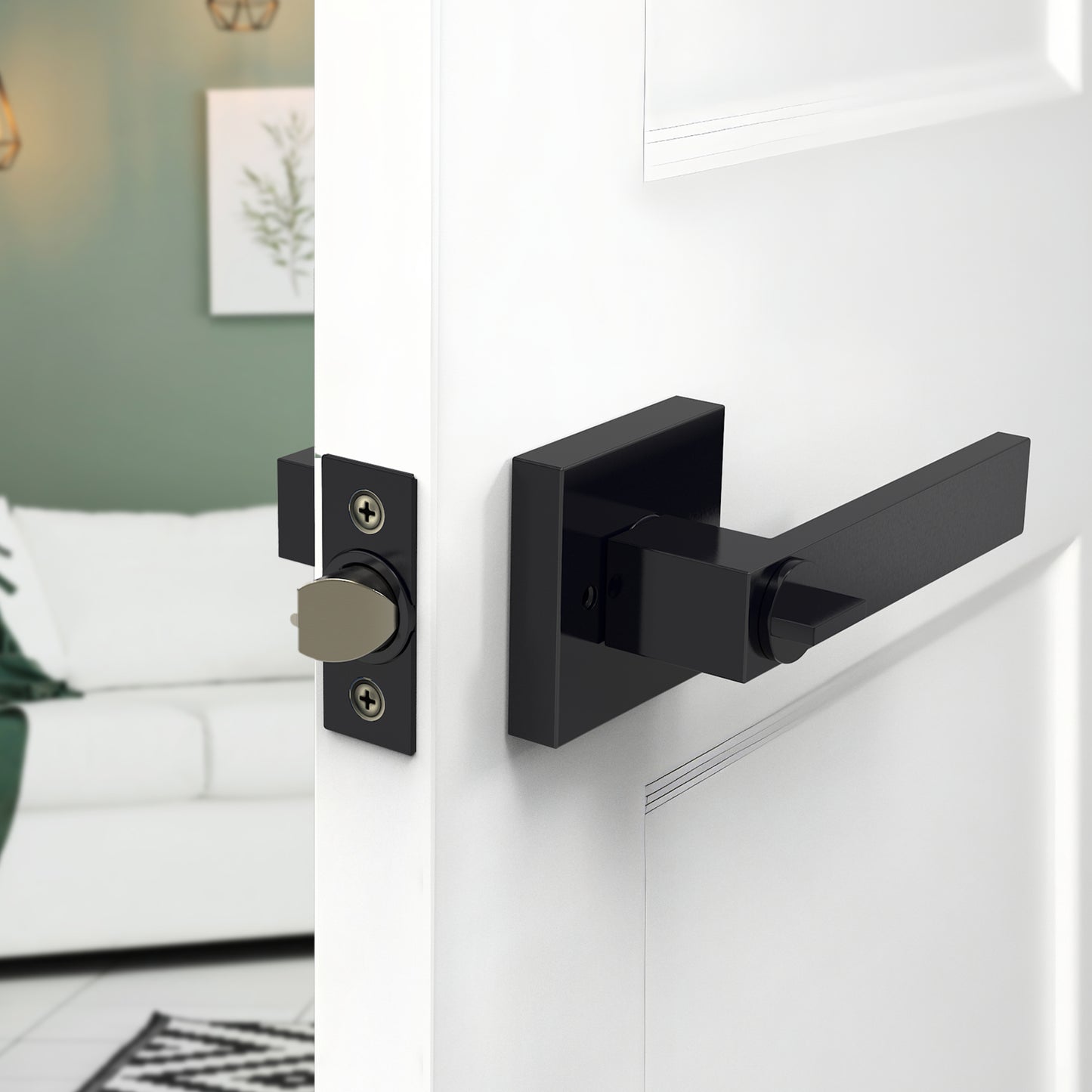 Square Door Lever with Privacy Lock (Turn-Lock +  Emergency Release Pin)