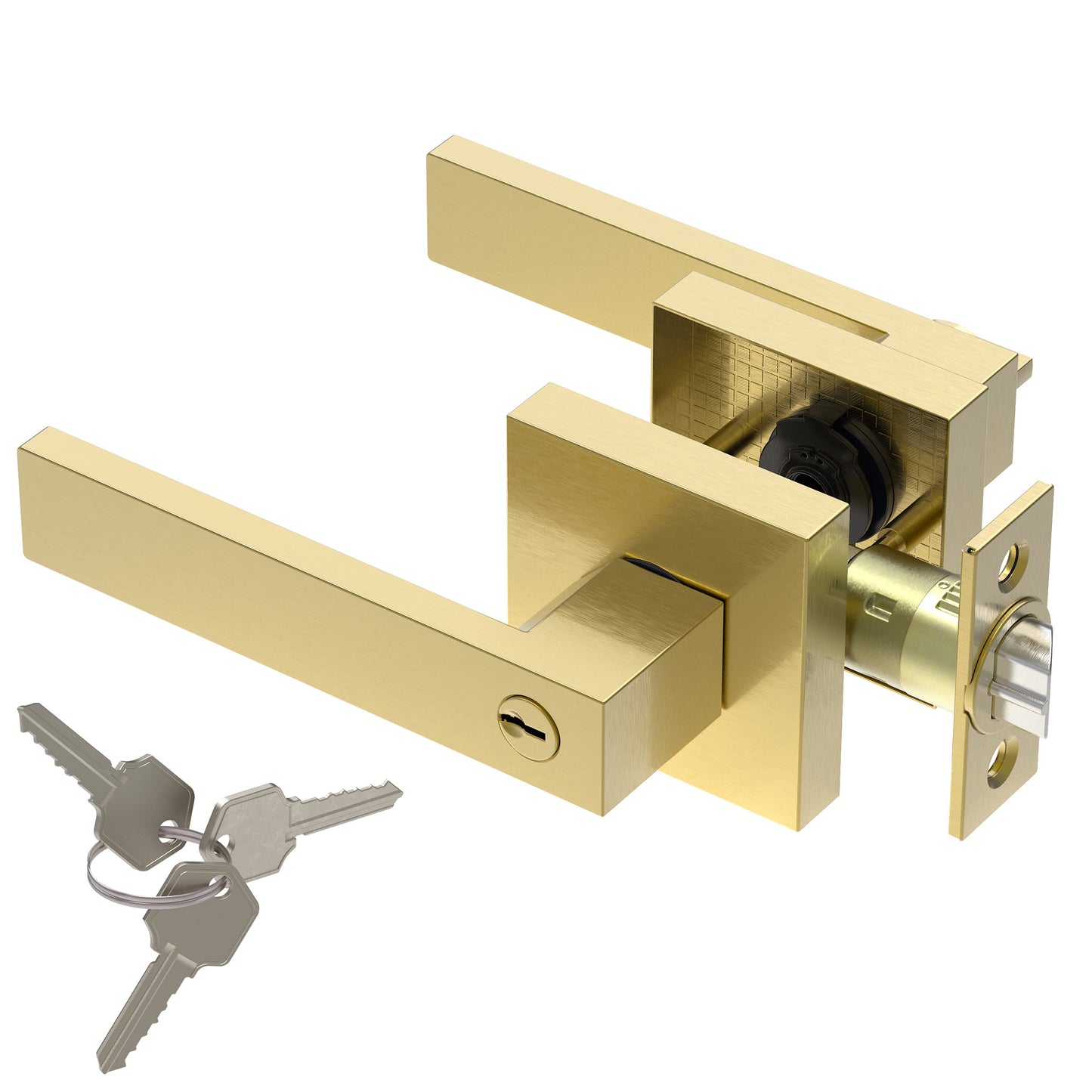 Square Door Lever with Privacy Lock (Turn-Lock +  Emergency Release Pin)