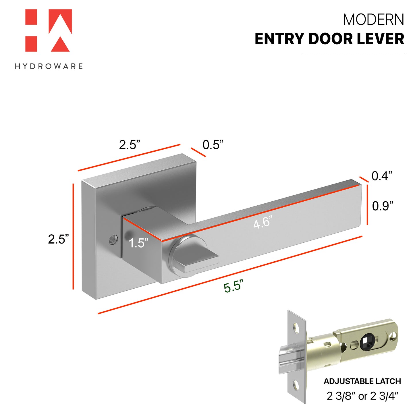 Square Door Lever with Privacy Lock (Turn-Lock +  Emergency Release Pin)