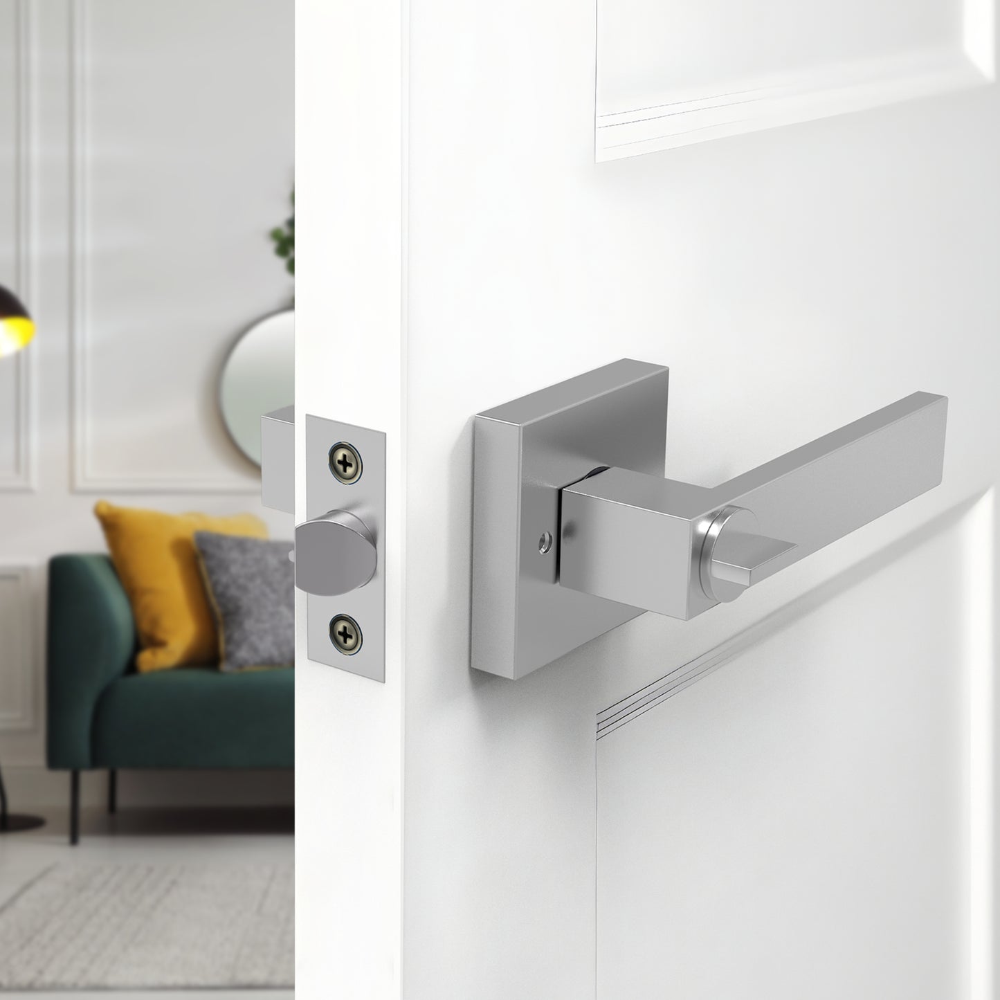 Square Door Lever with Privacy Lock (Turn-Lock +  Emergency Release Pin)