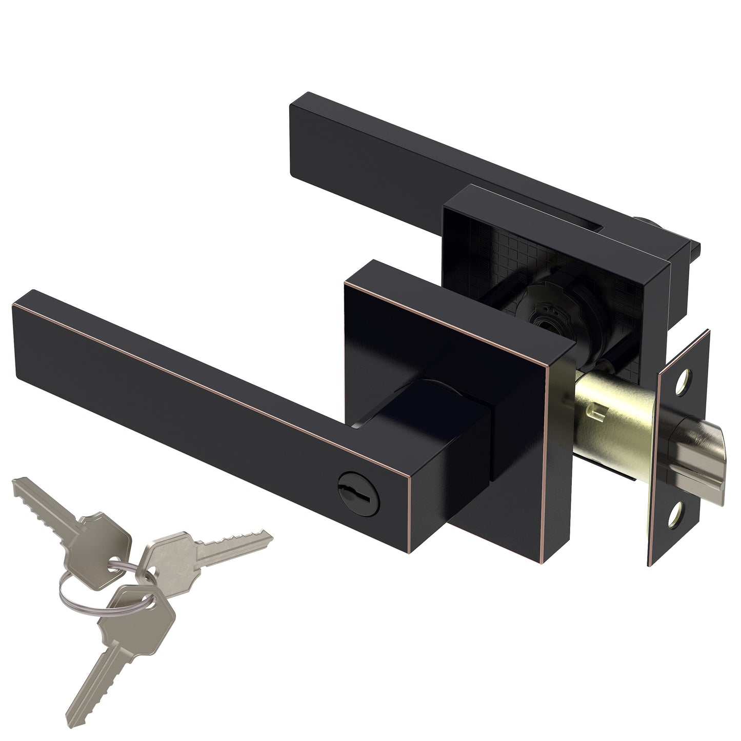 Square Door Lever with Privacy Lock (Turn-Lock +  Emergency Release Pin)