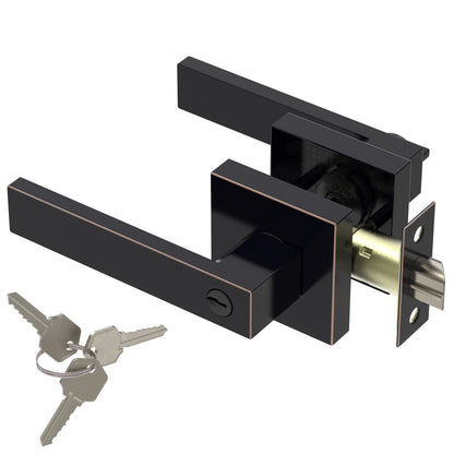 Square Door Lever with Privacy Lock (Turn-Lock +  Emergency Release Pin)