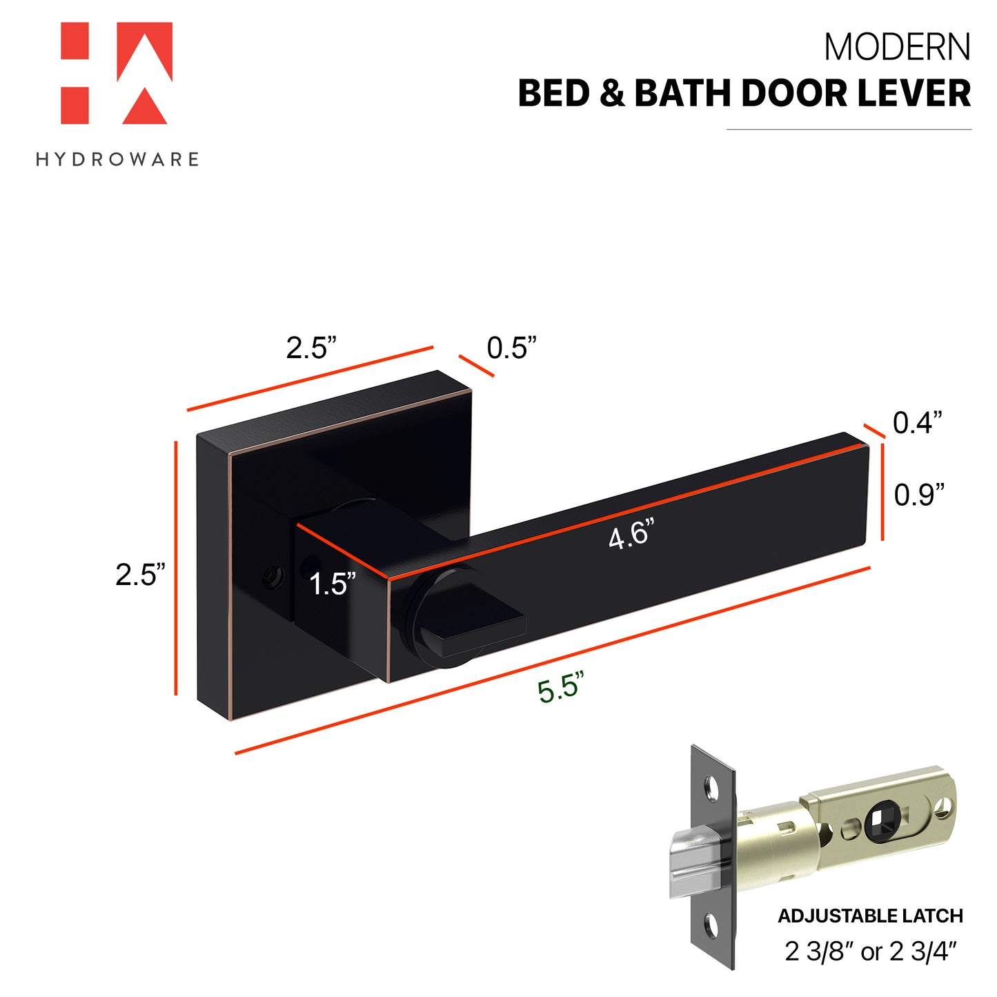 Square Door Lever with Privacy Lock (Turn-Lock +  Emergency Release Pin)