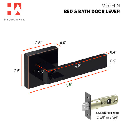 Square Door Lever with Privacy Lock (Turn-Lock +  Emergency Release Pin)