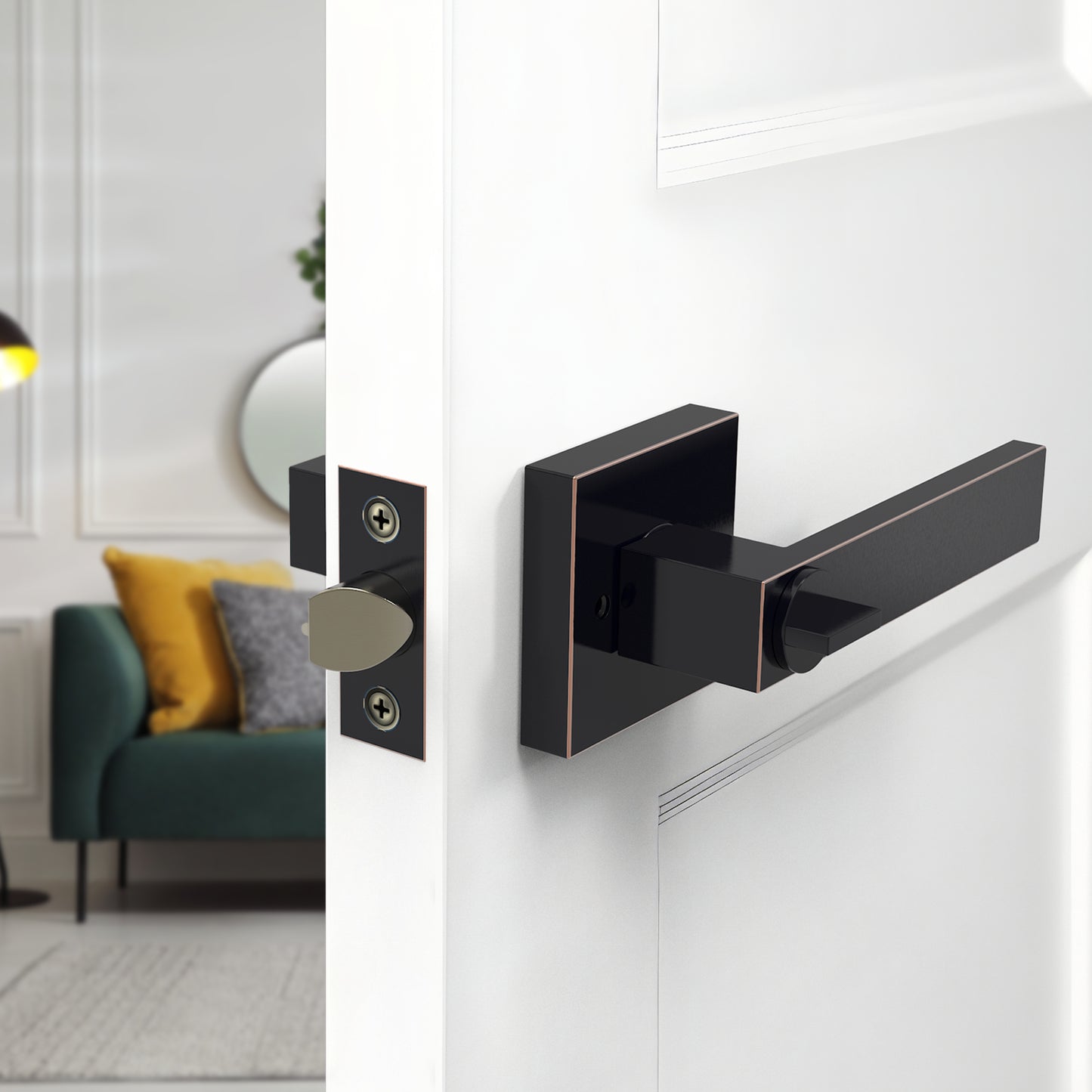 Square Door Lever with Privacy Lock (Turn-Lock +  Emergency Release Pin)